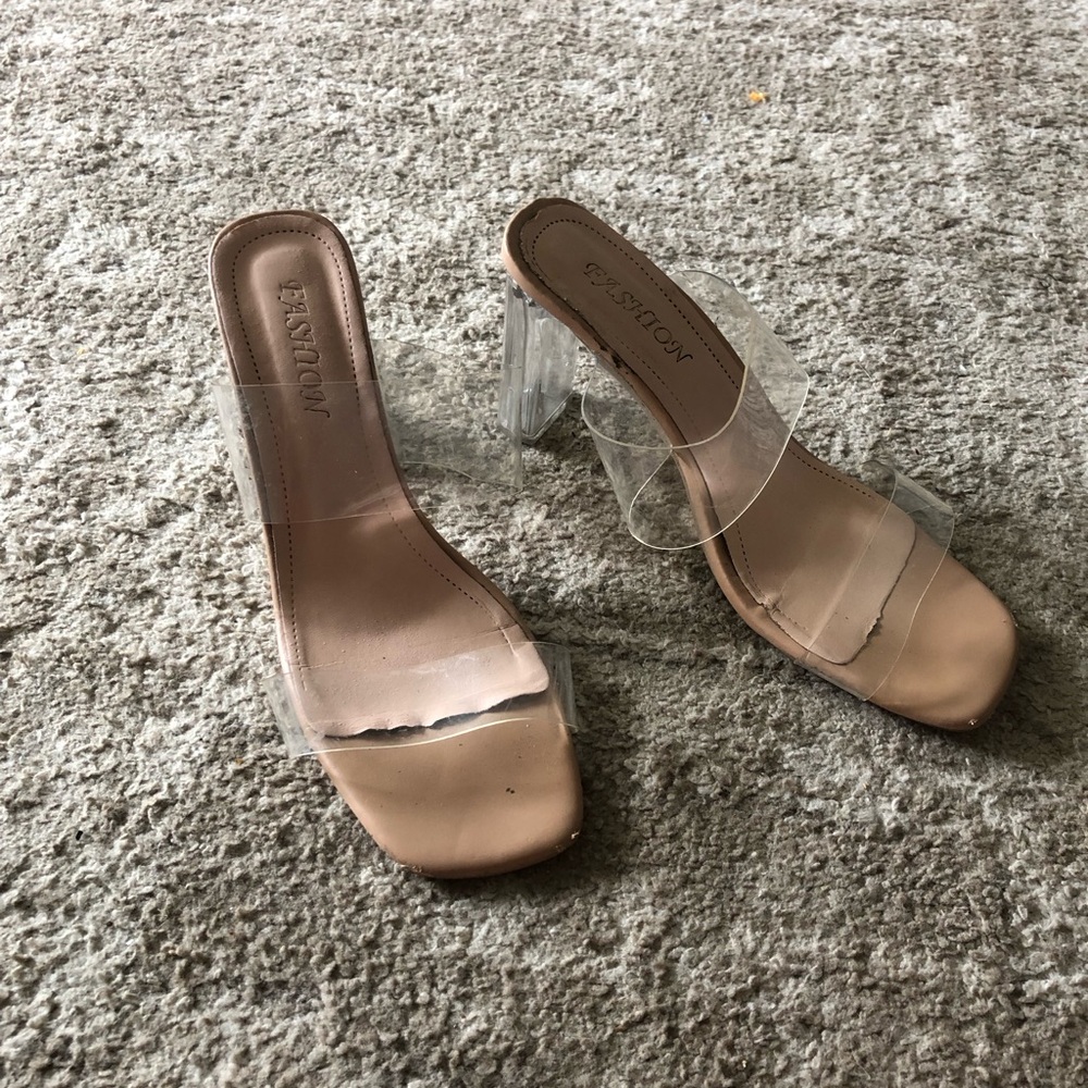 Cream and Tan Heels with Clear Strap